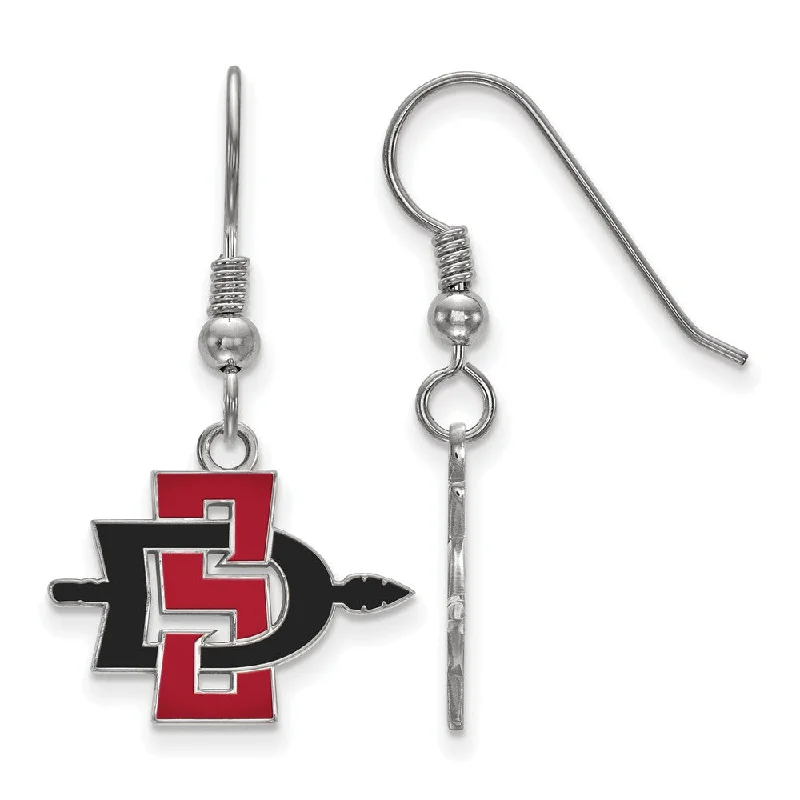 Ladies earrings investment value-Sterling Silver San Diego State University Small Dangle Earrings