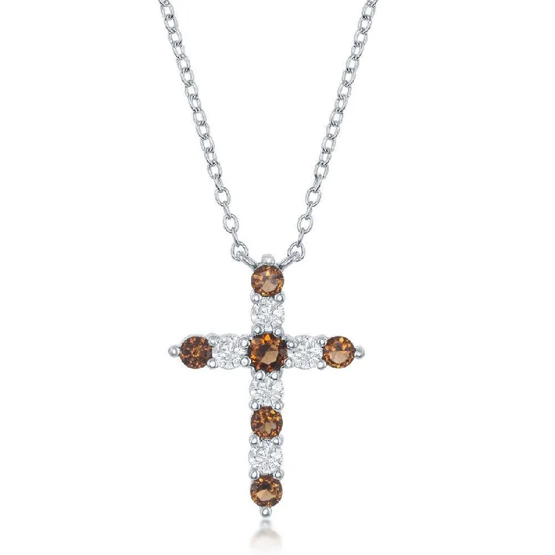 Ladies necklaces gold designs-Sterling Silver Garnet CZ January Birthstone Cross Necklace