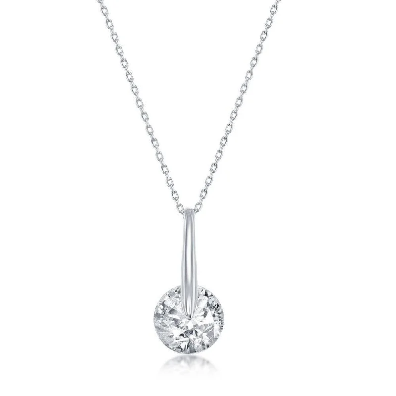 Ladies necklaces holiday gifts-Sterling Silver Spinning Round Cubic Zirconia Necklace