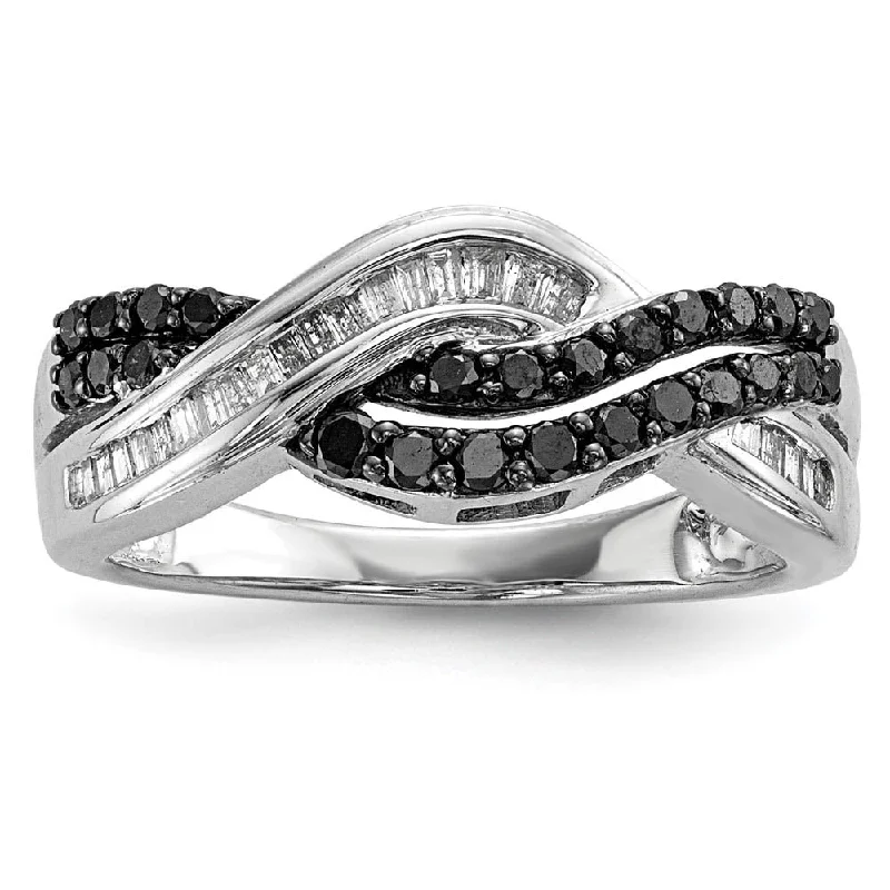 Ladies ring office looks-1/2 Ctw Black & White Diamond Crossover Sterling Silver Ring