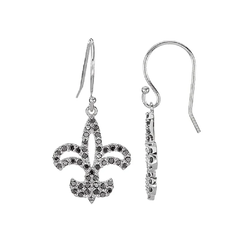 Ladies earrings mature appeal-1/2 cttw Black Diamond Fleur-De-Lis Earrings in 14k White Gold