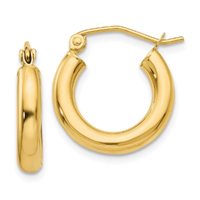 Ladies earrings hoop designs-3mm x 15mm 14k Yellow Gold Classic Round Hoop Earrings