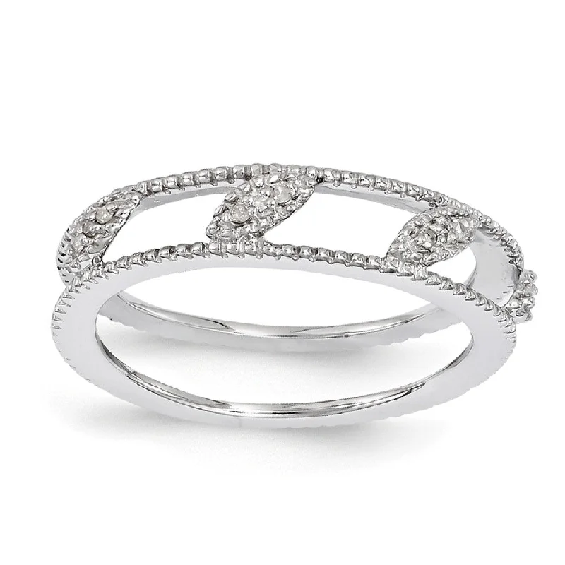 Ladies ring unique designs-Rhodium Plated Sterling Silver .036 Ctw Diamond Jacket Stack Ring