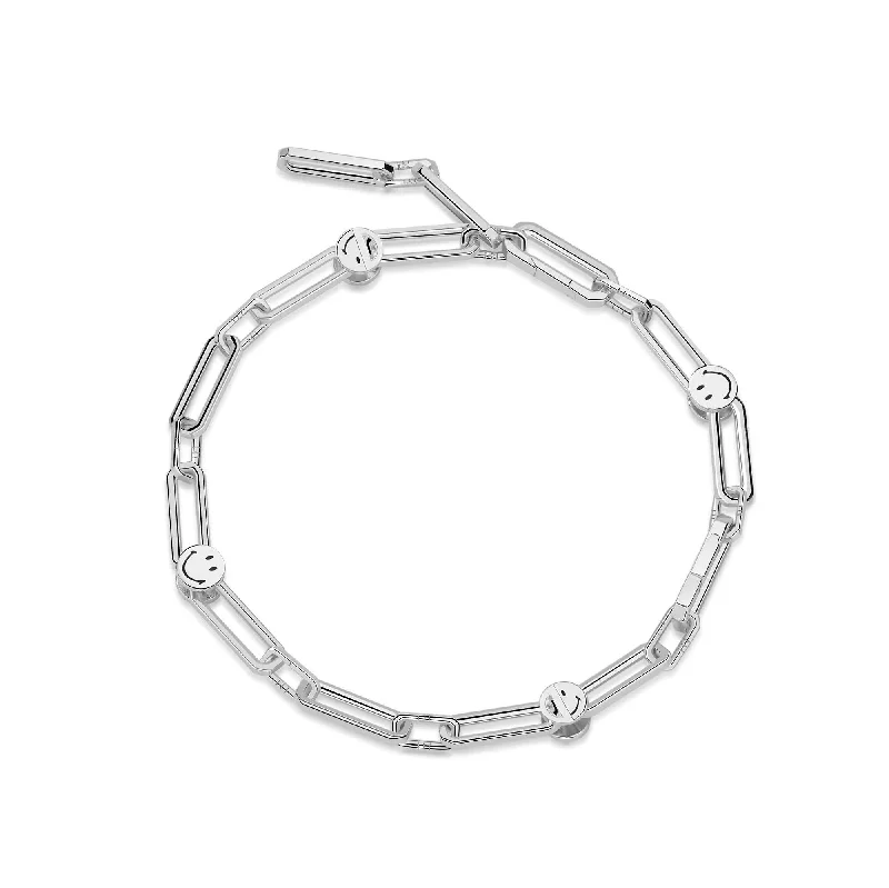 Ladies bracelets engagement gifts-KKLUExSMILEY® Silver Elio Smiley Link Bracelet