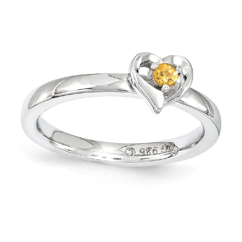 Ladies ring natural stones-Sterling Silver Stackable Expressions Citrine 6mm Heart Ring