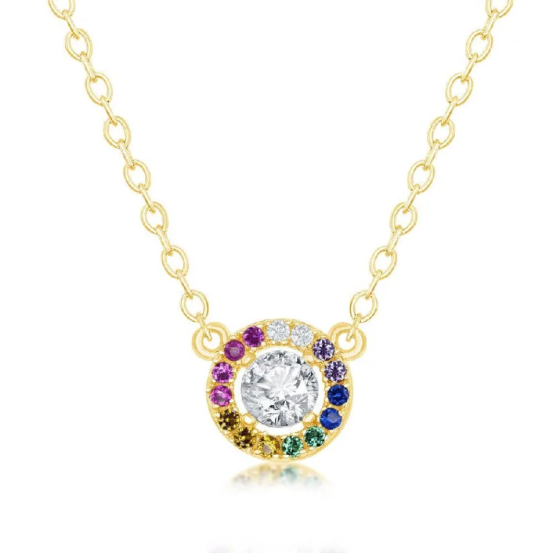 Ladies necklaces custom options-Sterling Silver Center White CZ with Rainbow CZ Necklace