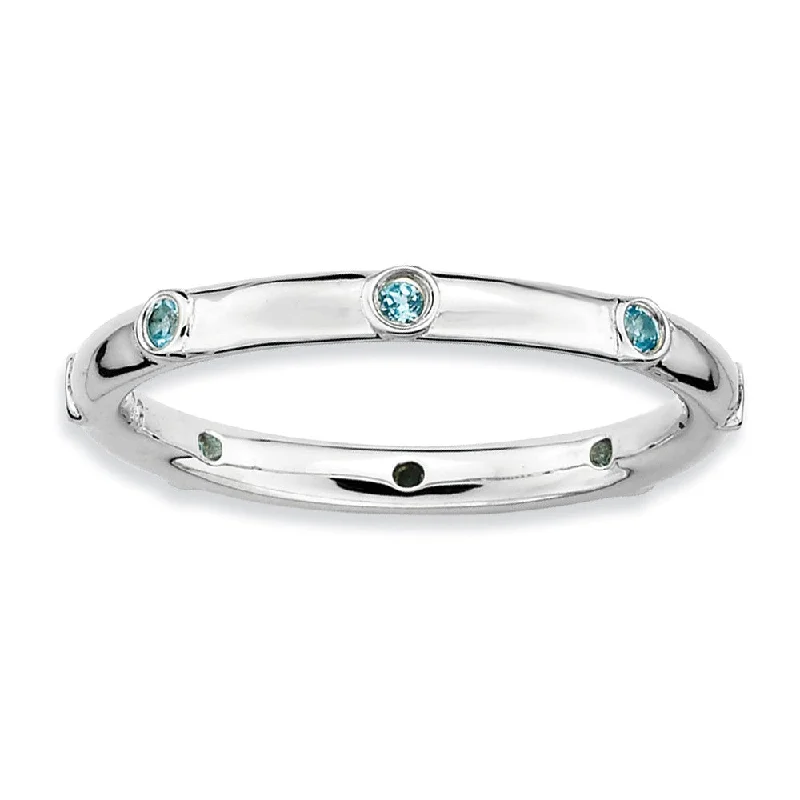 Ladies ring youthful designs-Sterling Silver Stackable Blue Topaz Accent 2.25mm Band