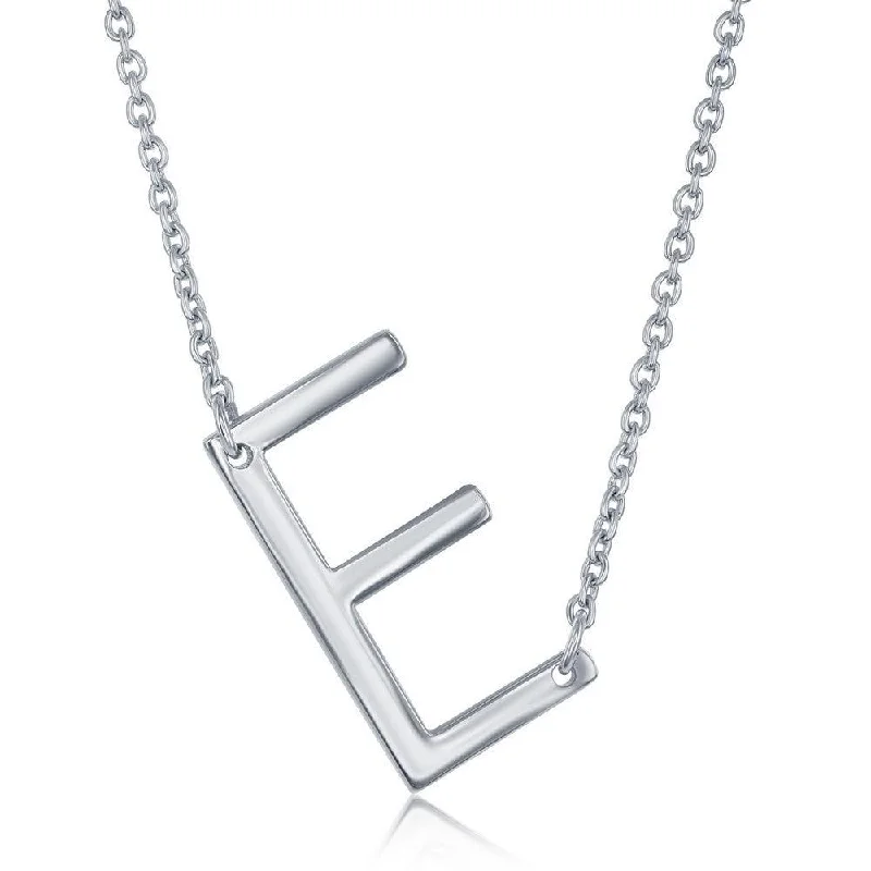 Ladies necklaces silver finish-Sterling Silver Sideways E Initial Necklace