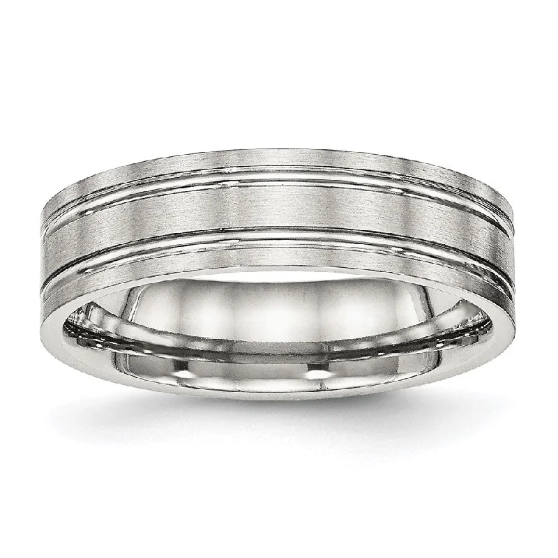 Ladies ring unique finds-6mm Stainless Steel Brushed & Polished Grooved Flat Standard Fit Band