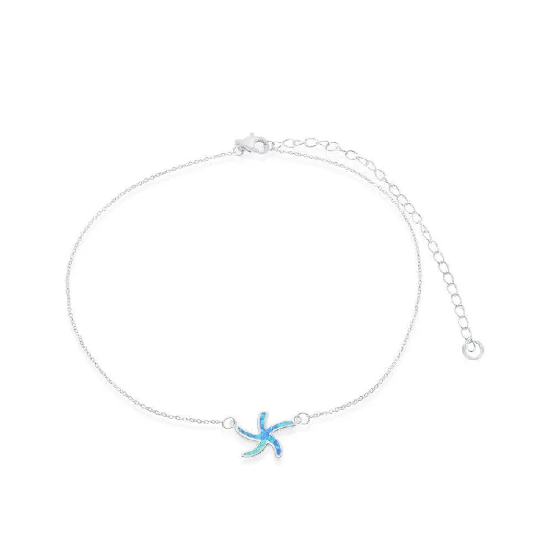 Ladies necklaces viral picks-Sterling Silver Blue Inlay Opal Starfish Choker Necklace