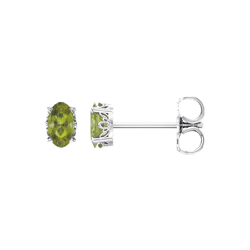 Ladies earrings titanium options-Faceted Oval Peridot Stud Earrings in 14k White Gold