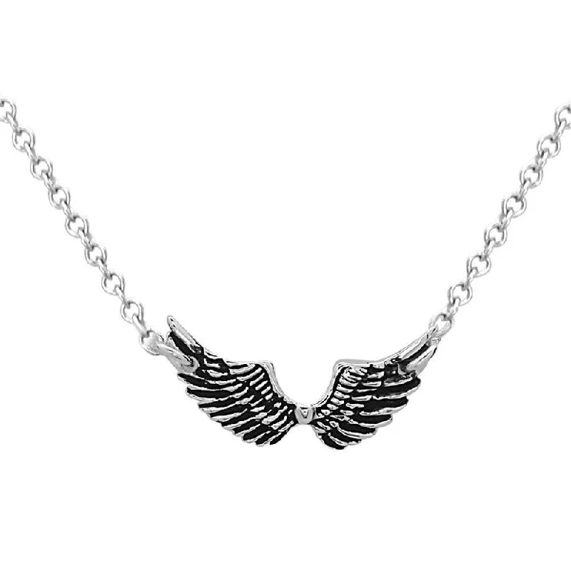 Ladies necklaces ethnic patterns-Sterling Silver Small Wing Necklace