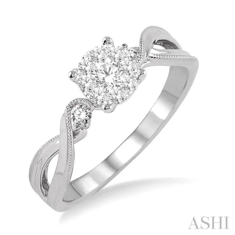 Ladies engagement rings twisted designs-1/3 Ctw Round Cut Diamond Lovebright Engagement Ring in 14K White Gold