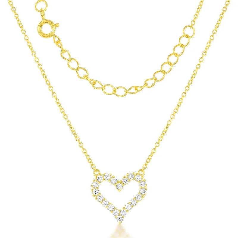 Ladies necklaces pearl strands-Sterling Silver GP Small Open CZ Heart Necklace