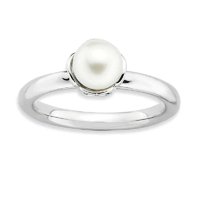 Ladies ring casual vibes-White FW Cultured Pearl & Sterling Silver Stackable Ring (6.0-6.5mm)