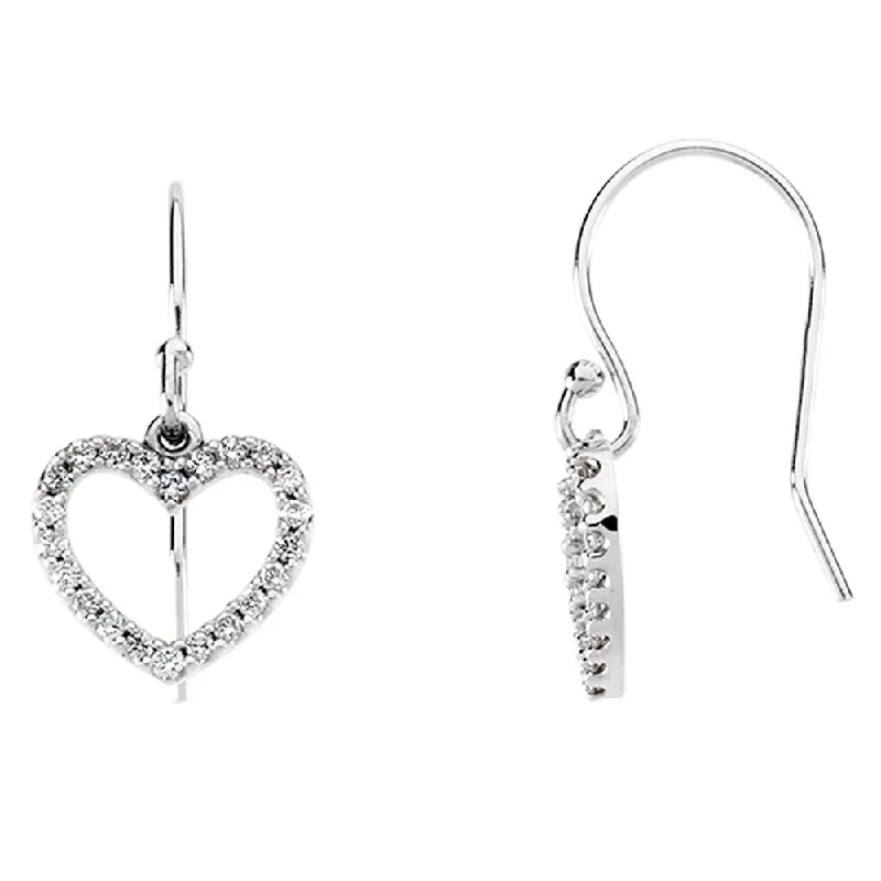 Ladies earrings minimalist designs-1/5 cttw Diamond Heart Earrings in 14k White Gold