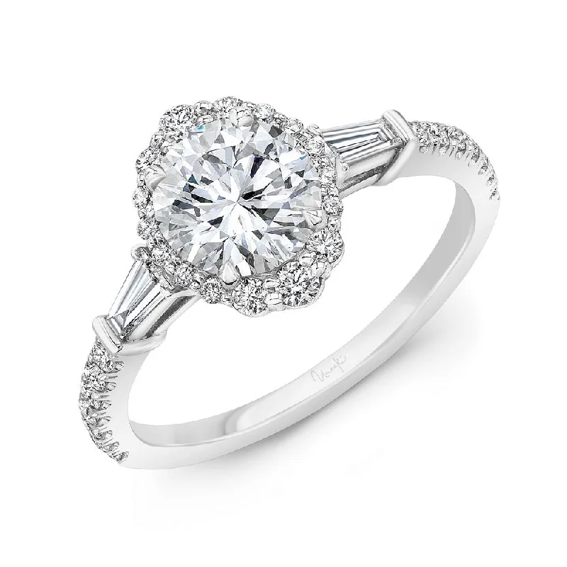 Ladies engagement rings platinum picks-Uneek Petals Collection Halo Round Engagement Ring