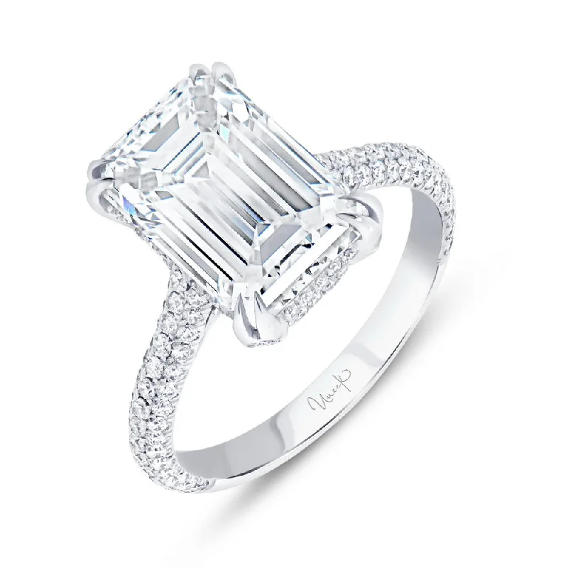 Ladies engagement rings white gold-Uneek Signature Collection 3-Sided Emerald Cut Diamond Engagement Ring