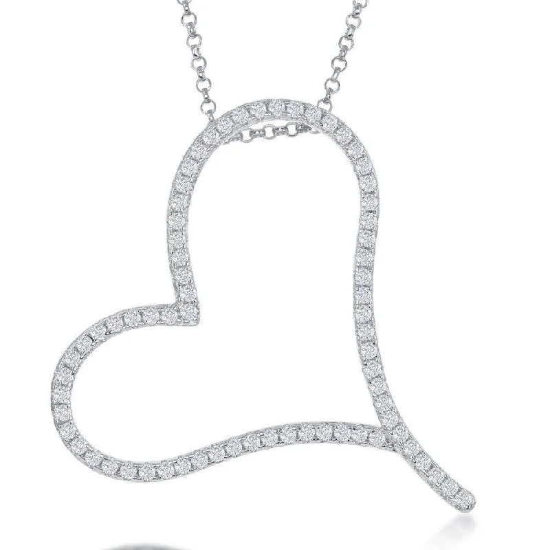 Ladies necklaces limited editions-Sterling Silver Large Micro Pave Open Heart CZ Necklace