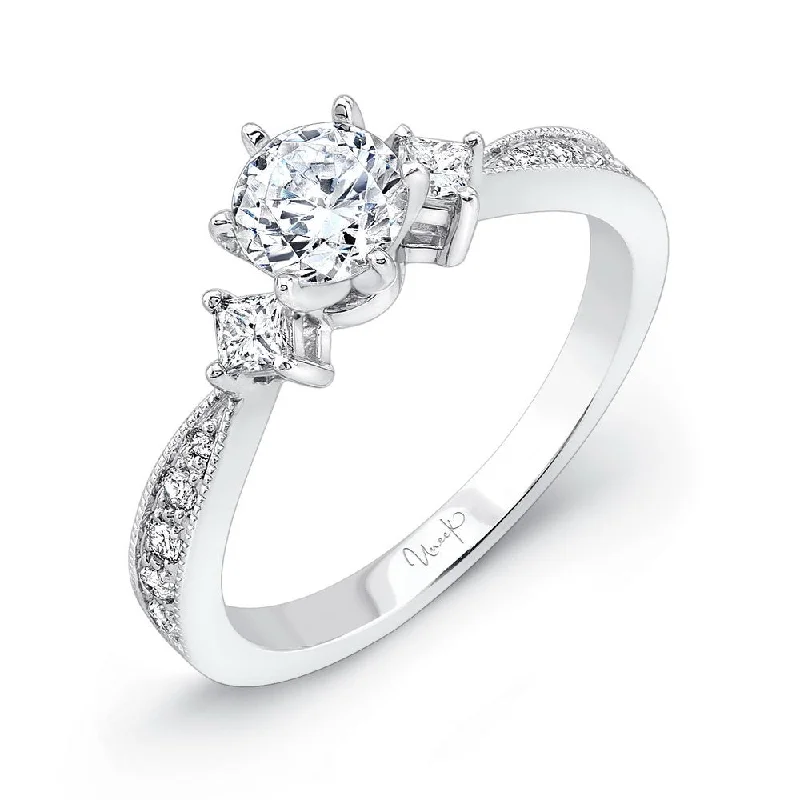 Ladies engagement rings cushion cut-Uneek Best of the Best Collection Three-Stone Engagement Ring