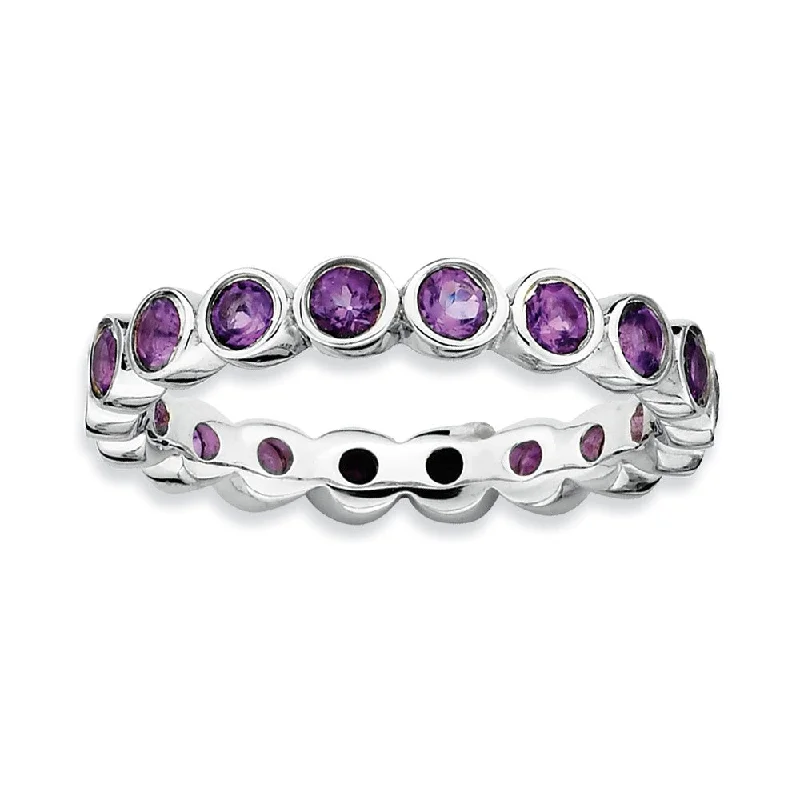 Ladies ring collectible items-3.5mm Sterling Silver Stackable Bezel Set Amethyst Band