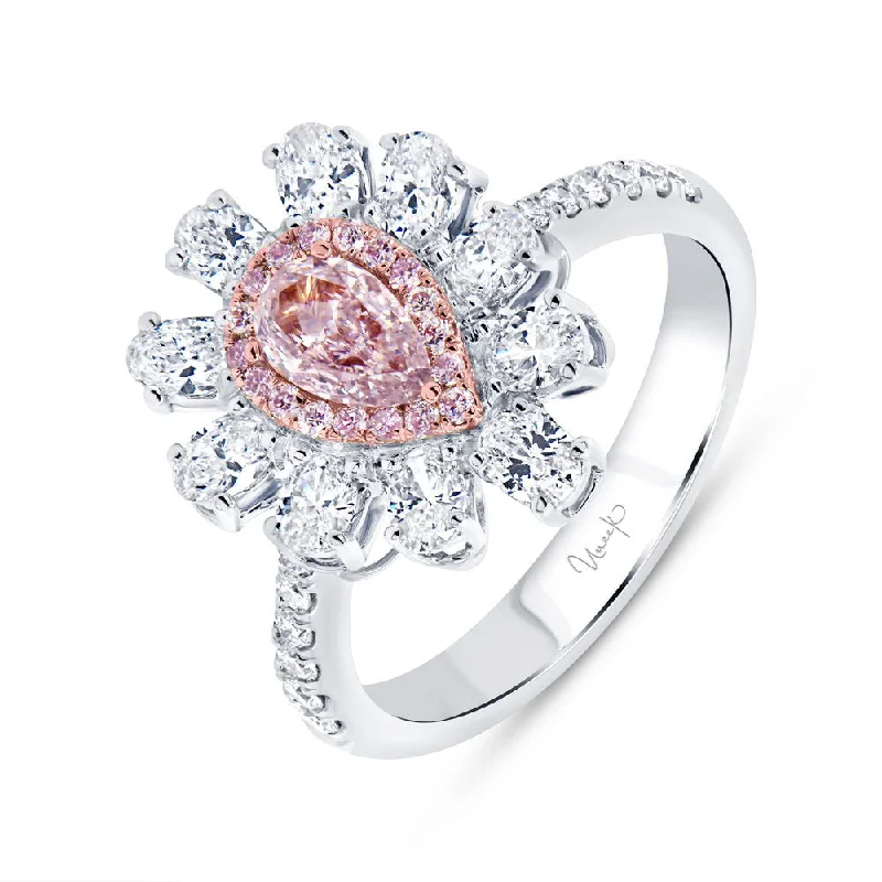 Ladies engagement rings holiday proposals-Uneek Natureal Collection Double-Halo Pear Shaped Pink Diamond Engagement Ring