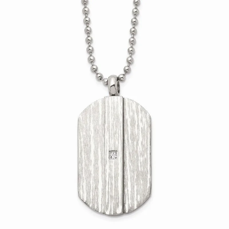 Ladies necklaces gift ideas-Stainless Steel Brushed and Polished w/CZ Necklace