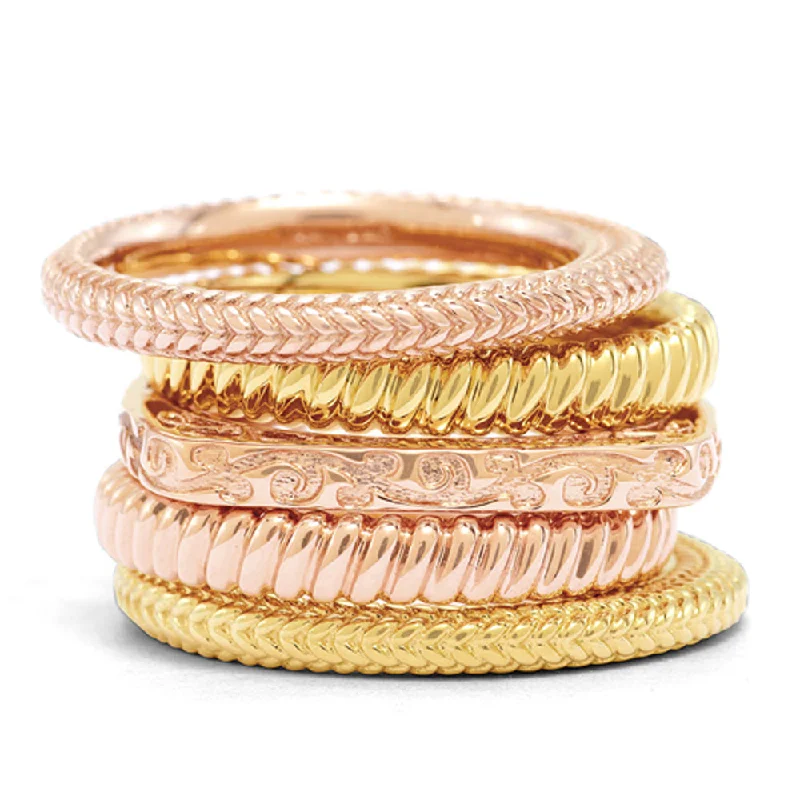 Ladies ring handmade pieces-14K Yellow & Rose Gold Plated Sterling Silver Band Stackable Ring Set