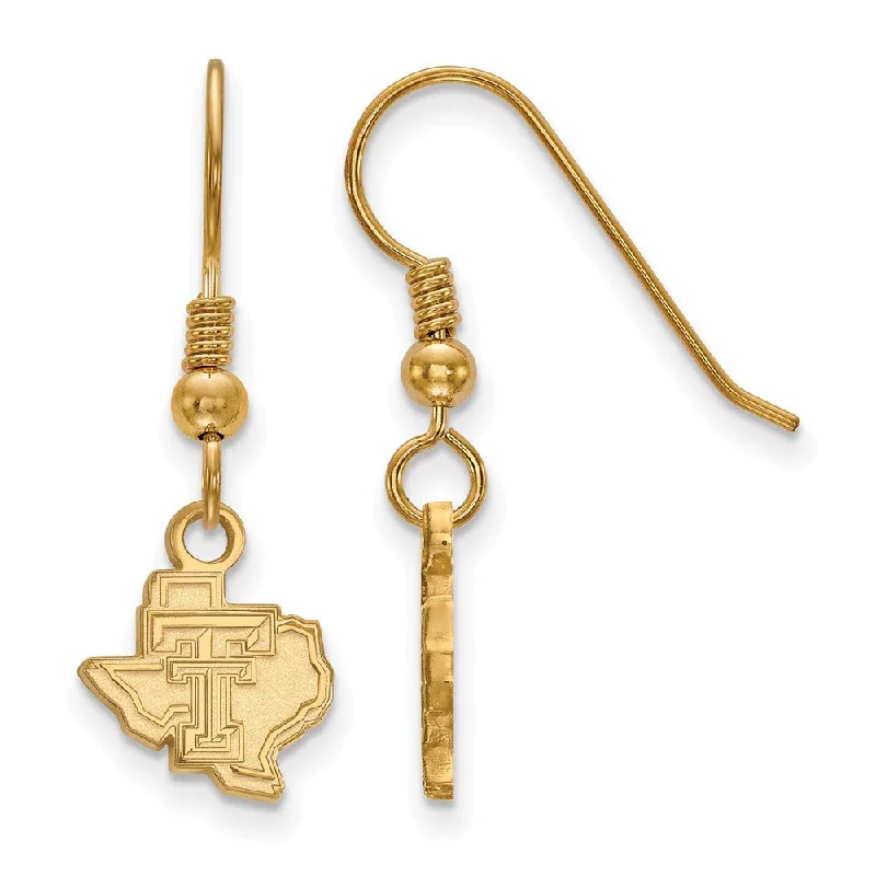 Ladies earrings buying tips-14k Gold Plated Silver Texas Tech University XS (Tiny) Dangle Earrings