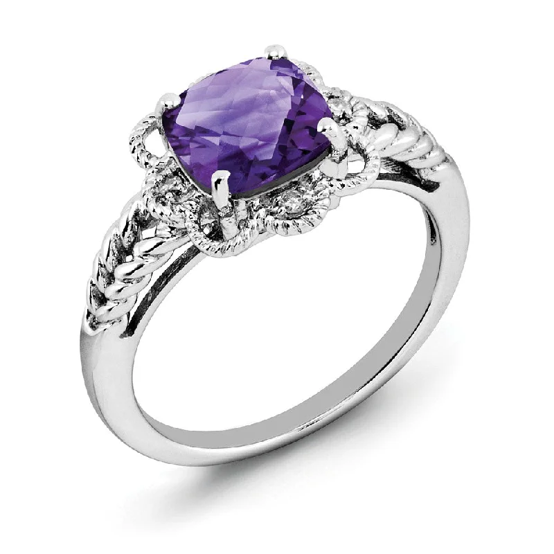 Ladies ring gothic appeal-Amethyst & .04 Ctw Diamond Scalloped Sterling Silver Ring