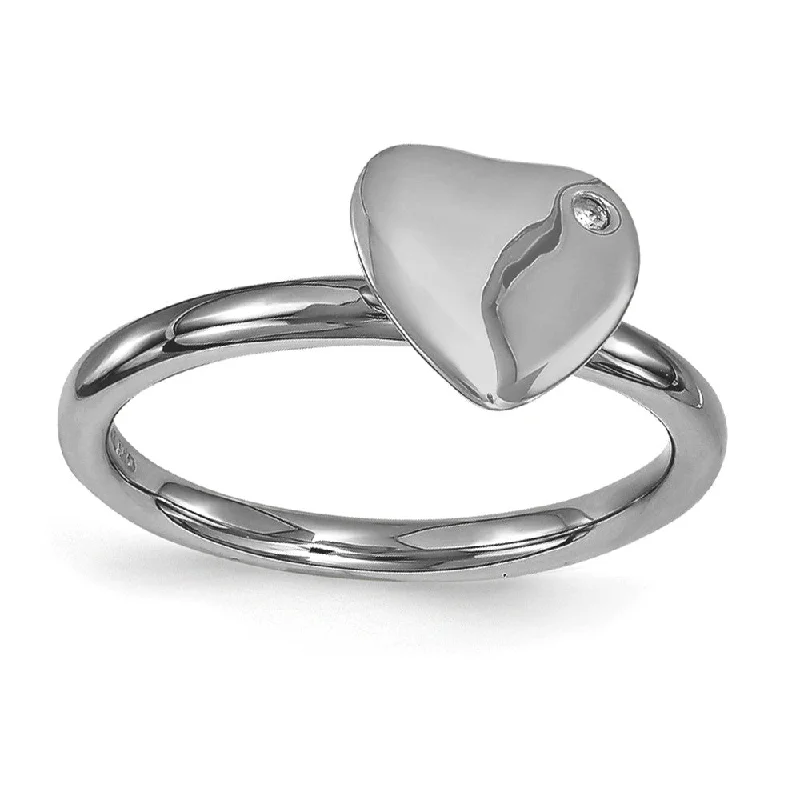 Ladies ring index finger-Black Plated Sterling Silver 8mm Heart 1pt I3 H-I Diamond Stack Ring