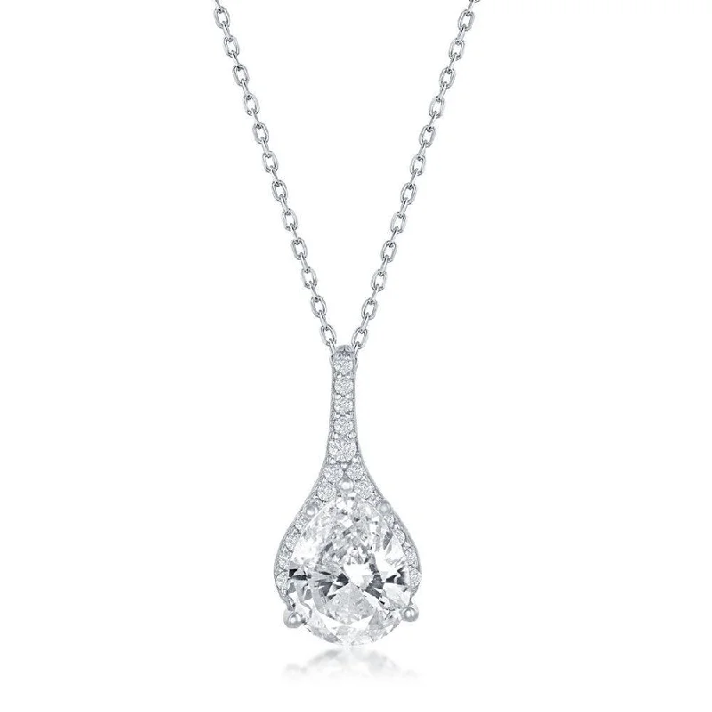 Ladies necklaces unique finds-Sterling Silver Pear Shaped Cubic Zirconia Necklace