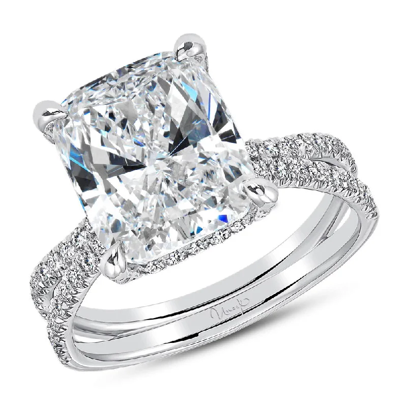 Ladies engagement rings bold statements-Uneek Le Pur et Simple French-Pave Diamond Engagement Ring