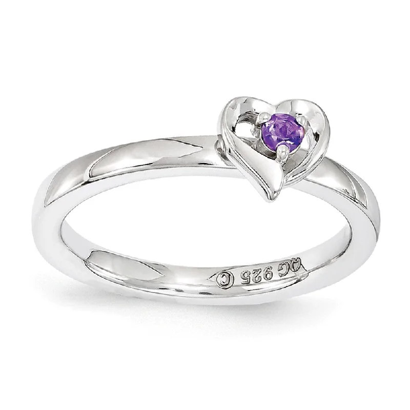 Ladies ring jade details-Sterling Silver Stackable Expressions Amethyst 6mm Heart Ring