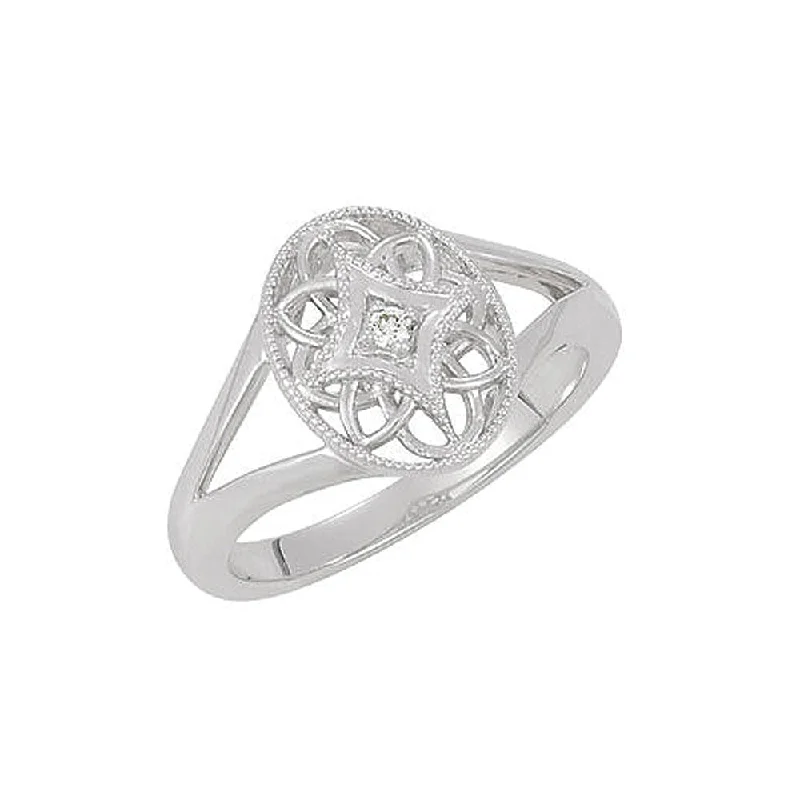 Ladies ring e-commerce sites-Vintage Style Sterling Silver .025 Ct G-H, I2  Diamond Oval Ring