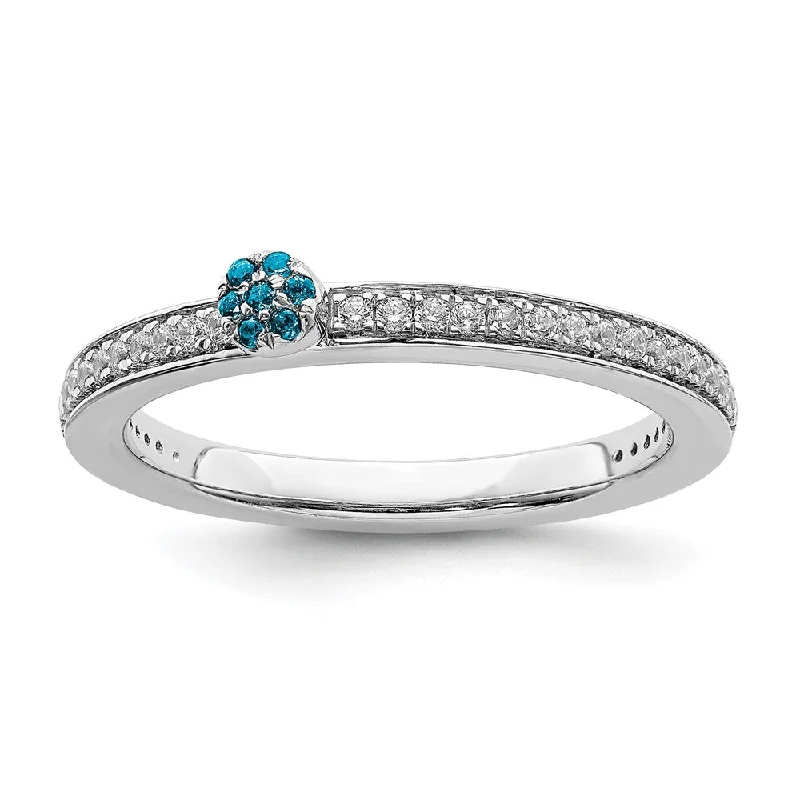 Ladies ring European flair-14k White Gold, Blue Topaz & 1/8 Ctw Diamond Stackable Ring