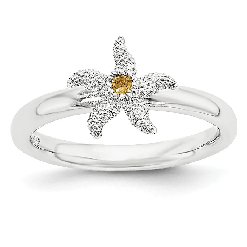 Ladies ring gold-plated-Sterling Silver Stackable Expressions Citrine 10mm Starfish Ring