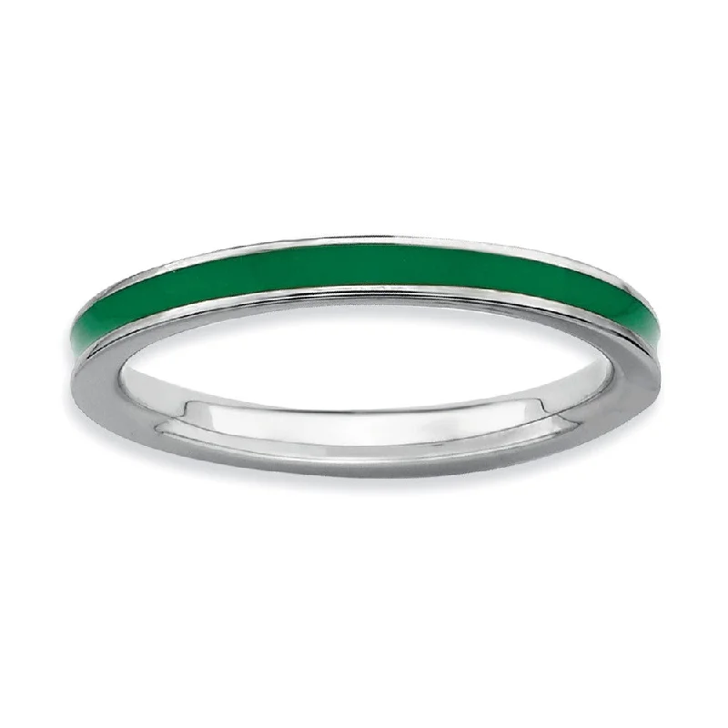 Ladies ring viral picks-2.25mm Sterling Silver Stackable Green Enameled Band