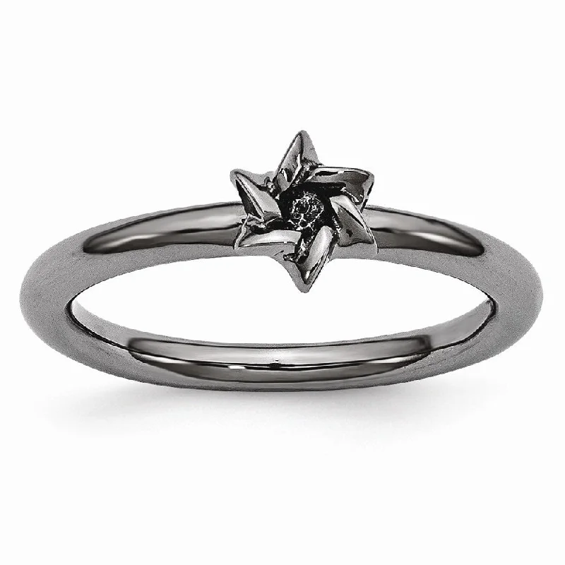 Ladies ring office looks-Black Plated Sterling Silver Stackable 7mm Star of David Ring