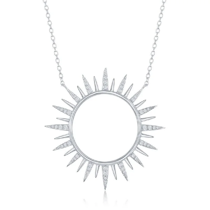 Ladies necklaces latest styles-Sterling Silver Cubic Zirconia Sun Necklace