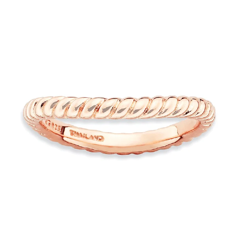 Ladies ring global brands-2.25mm Stackable 14K Rose Gold Plated Silver Curved Rope Band