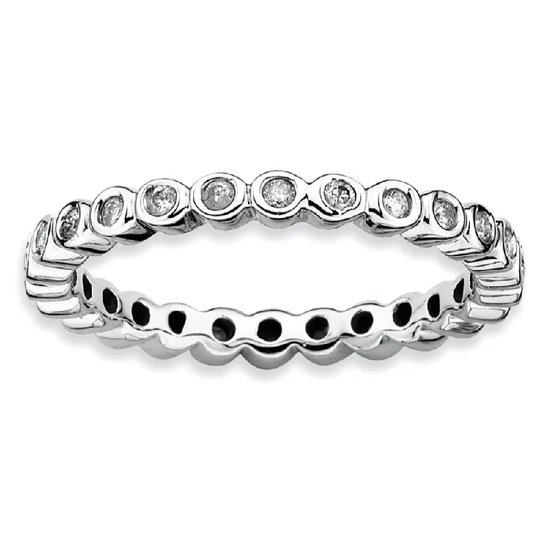 Ladies ring handmade pieces-2.5mm Sterling Silver Stackable 1/3 Cttw HI/I3 Diamond Band