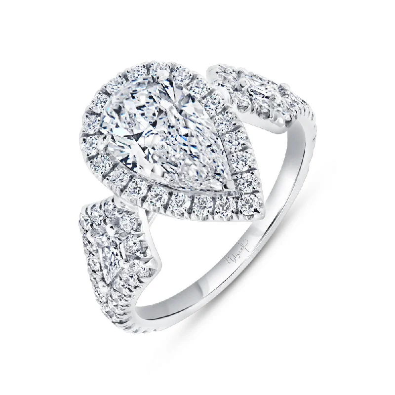 Ladies engagement rings classic looks-Uneek Signature Collection 3-Stone-Halo Pear Shaped Diamond Engagement Ring