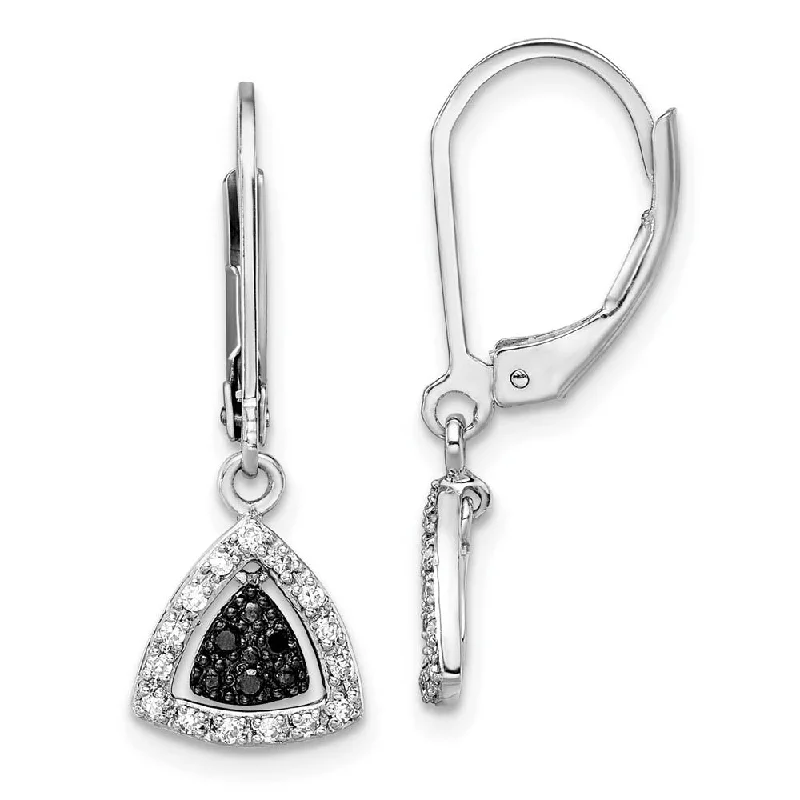 Ladies earrings price range-Black & White Diamond Triangle Lever Back Earrings in Sterling Silver