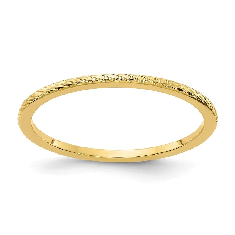 Ladies ring celebrity styles-1.2mm 14k Yellow Gold Twisted Pattern Stackable Band