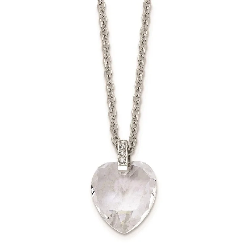 Ladies necklaces light luxury-Stainless Steel Crystal Heart & CZs 18in Necklace