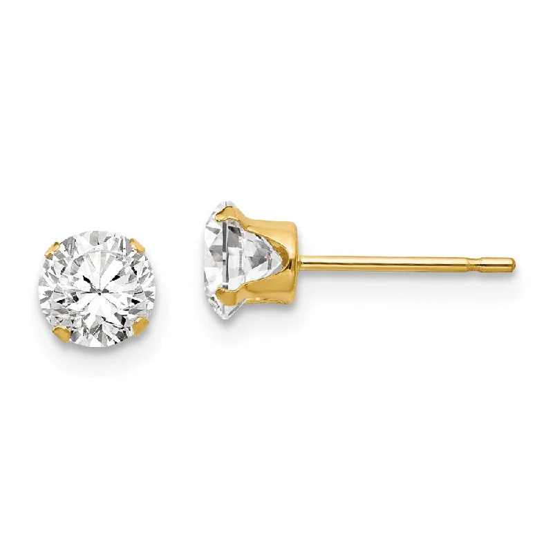 Ladies earrings limited editions-5.25mm Round Cubic Zirconia Stud Earrings in 14k Yellow Gold