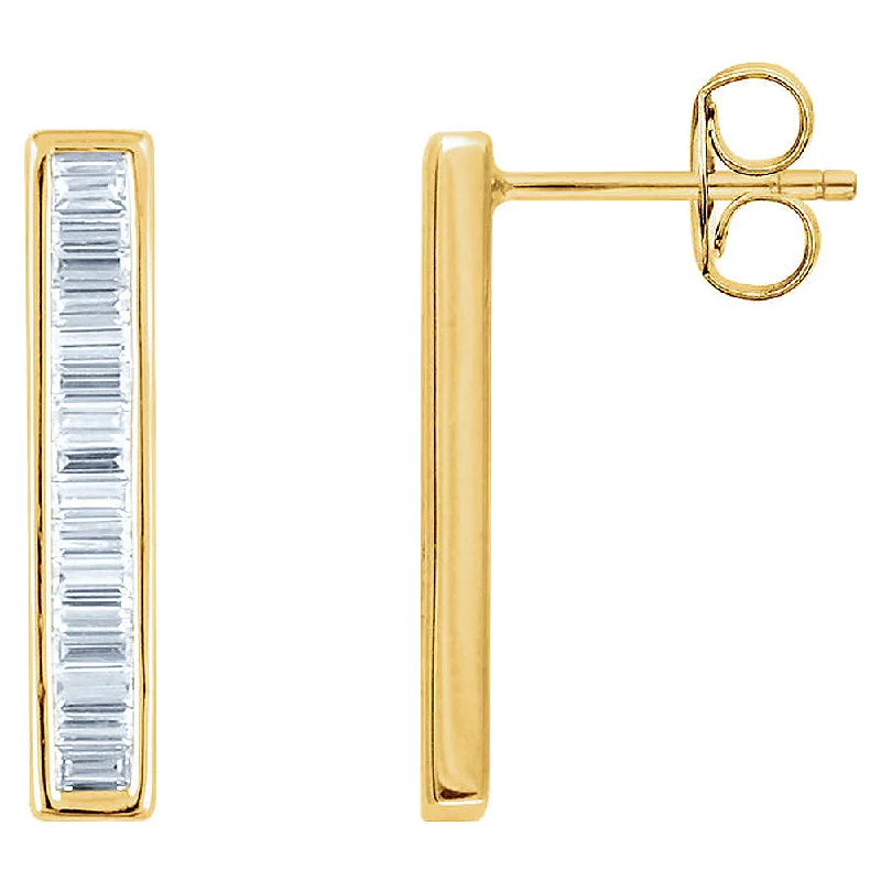 Ladies earrings light luxury-3.5 x 19mm 14k Yellow Gold 1/2 CTW (H-I, I1) Diamond Bar Earrings