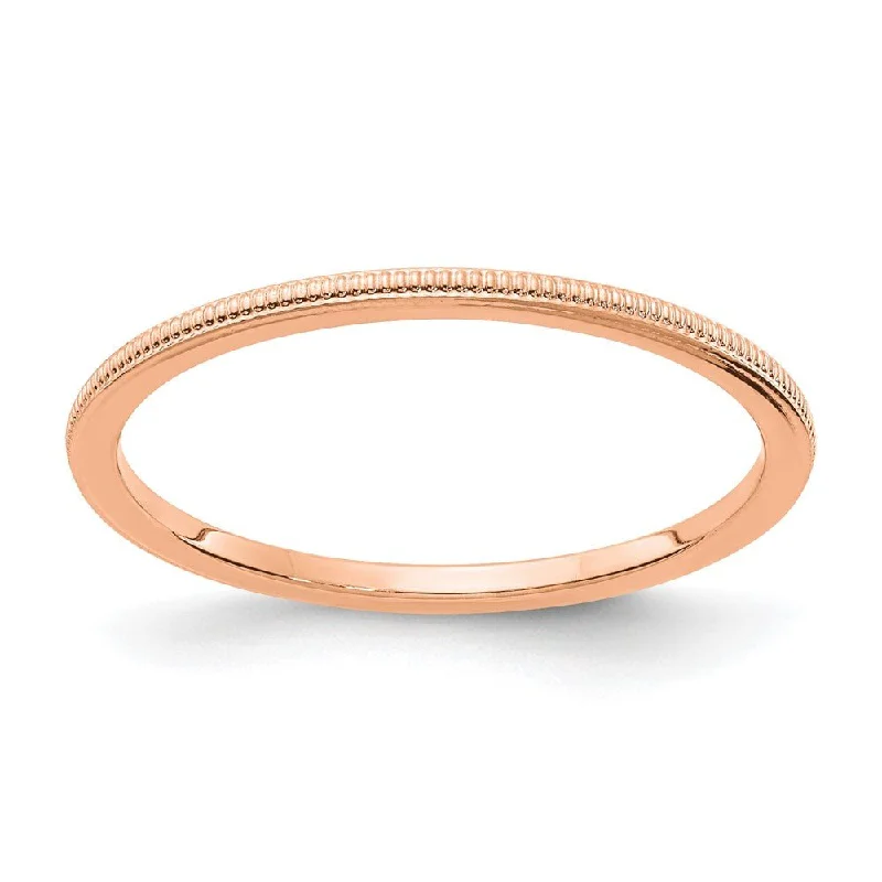 Ladies ring wedding bands-1.2mm 10k Rose Gold Milgrain Stackable Band