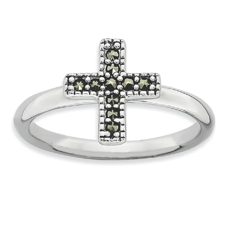 Ladies ring couple sets-2.25mm Sterling Silver Stackable Marcasite Cross Ring